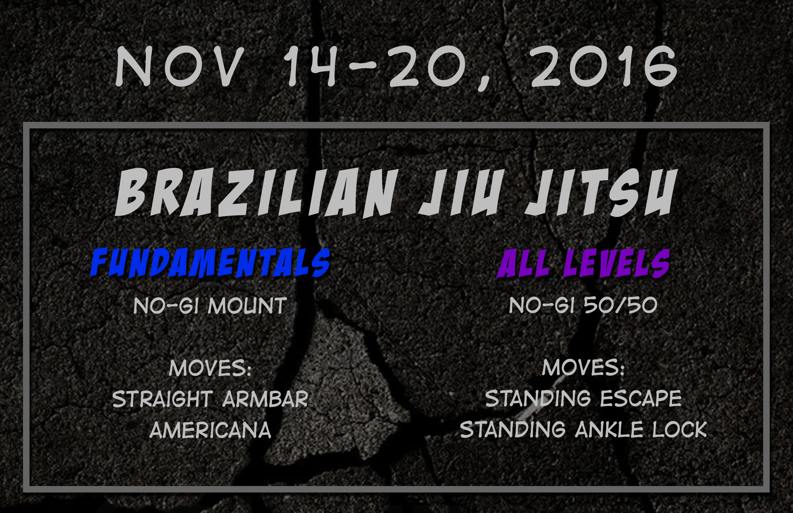 This week’s Krav Maga and BJJ curriculum: Nov 14-20, 2016