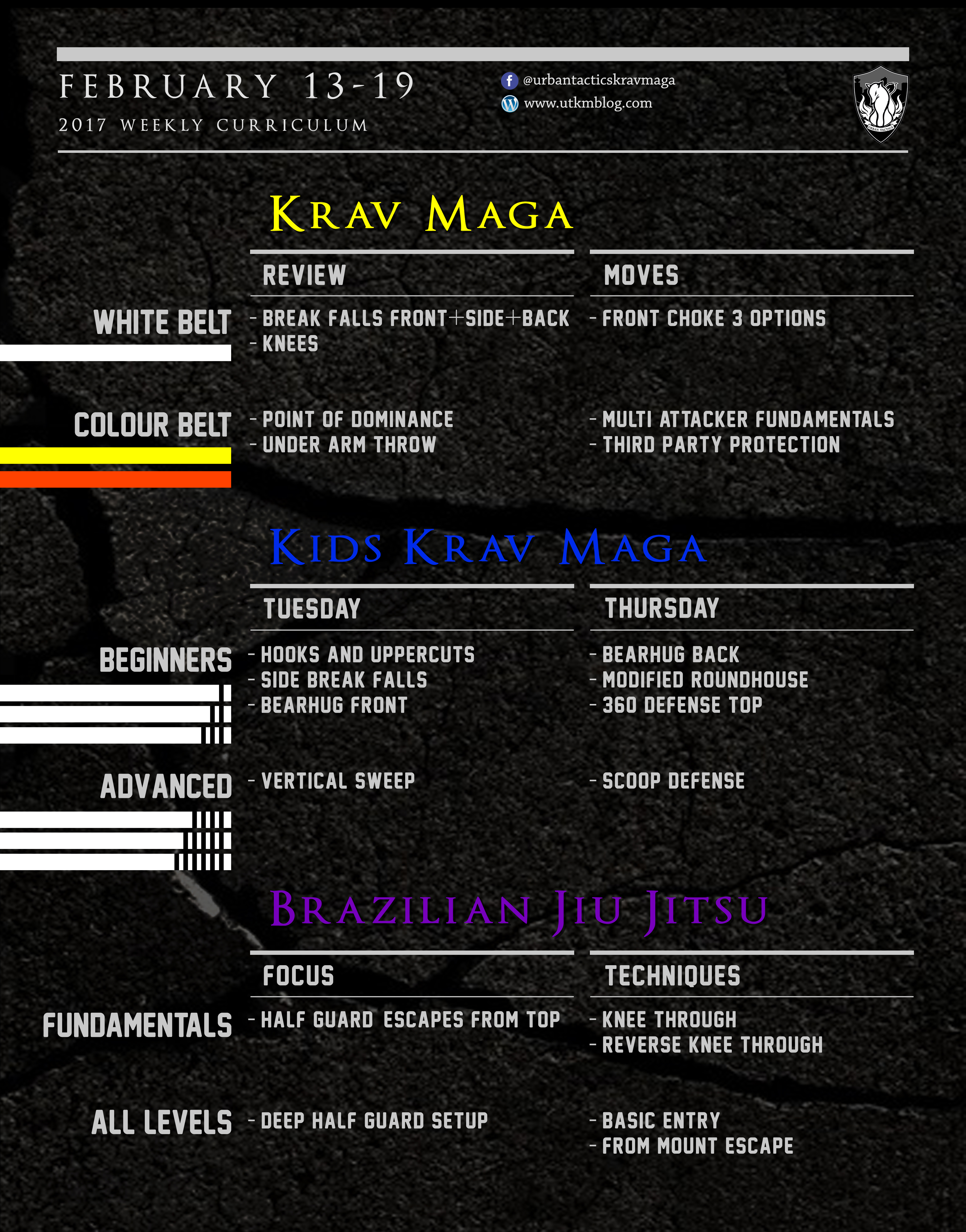 This week’s Krav Maga and BJJ curriculum: Feb 13-19, 2017