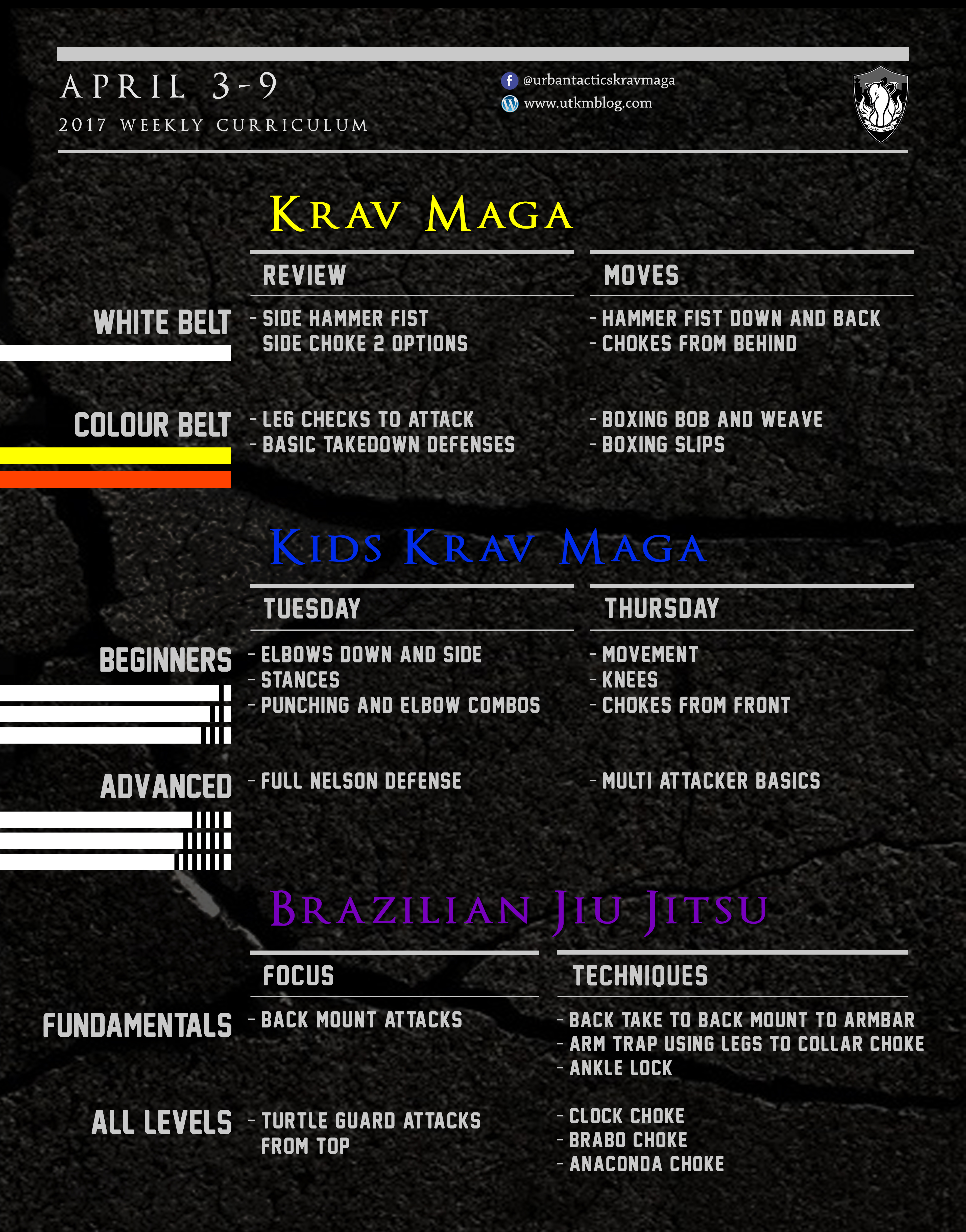 This week’s Krav Maga and BJJ curriculum: Apr 3-9, 2017