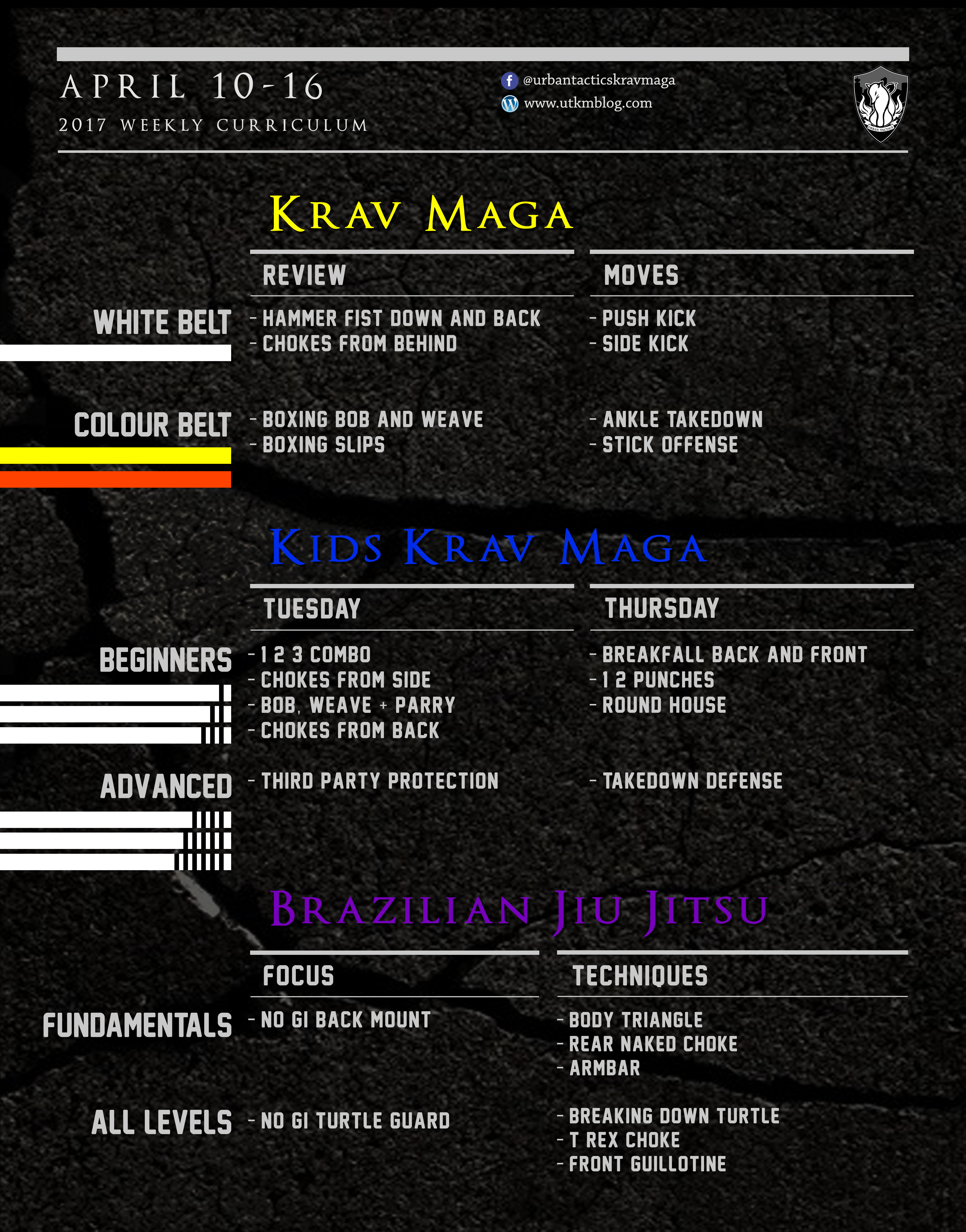 This week’s Krav Maga and BJJ curriculum: Apr 10-16, 2017