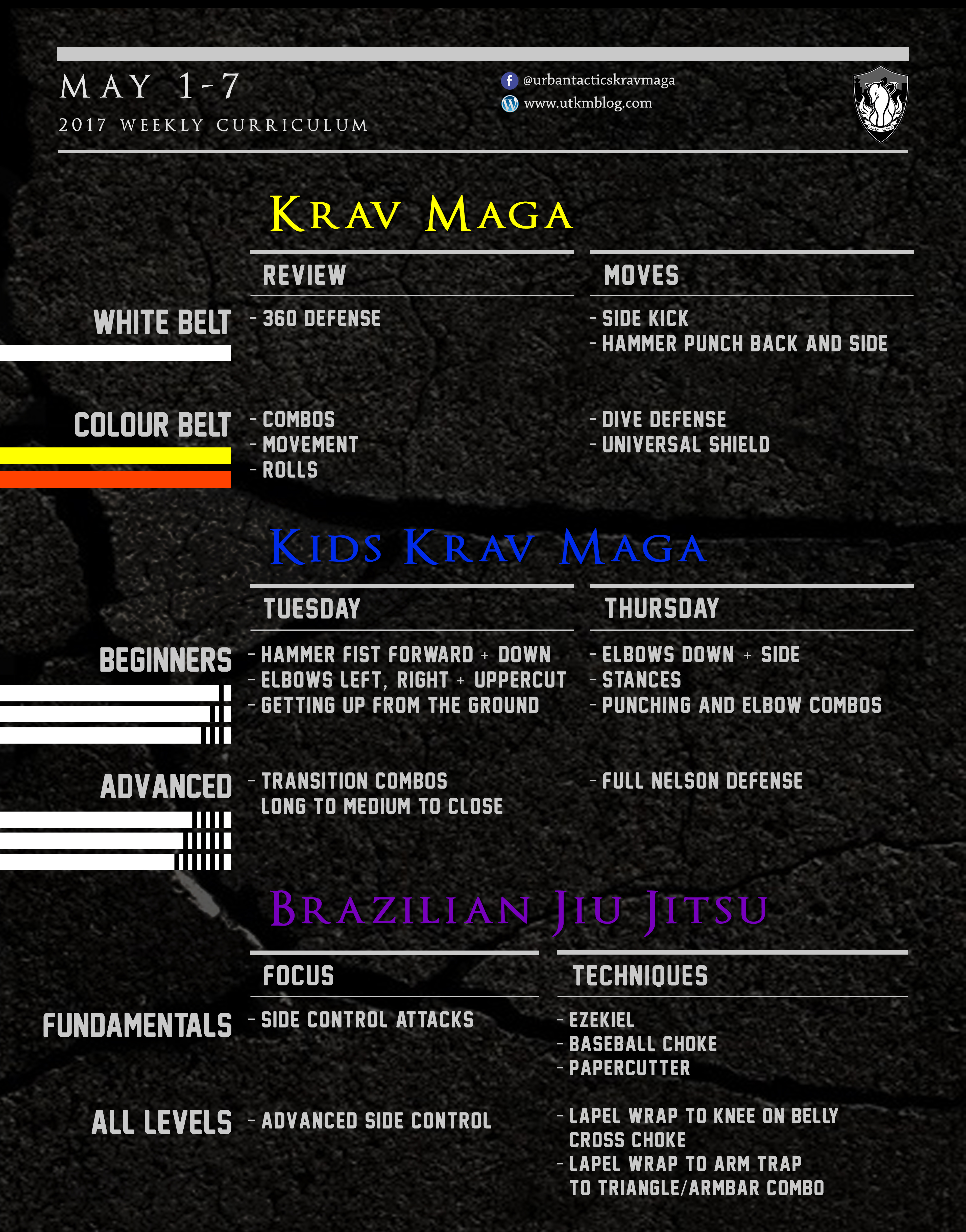 This week’s Krav Maga and BJJ curriculum: May 1-7, 2017