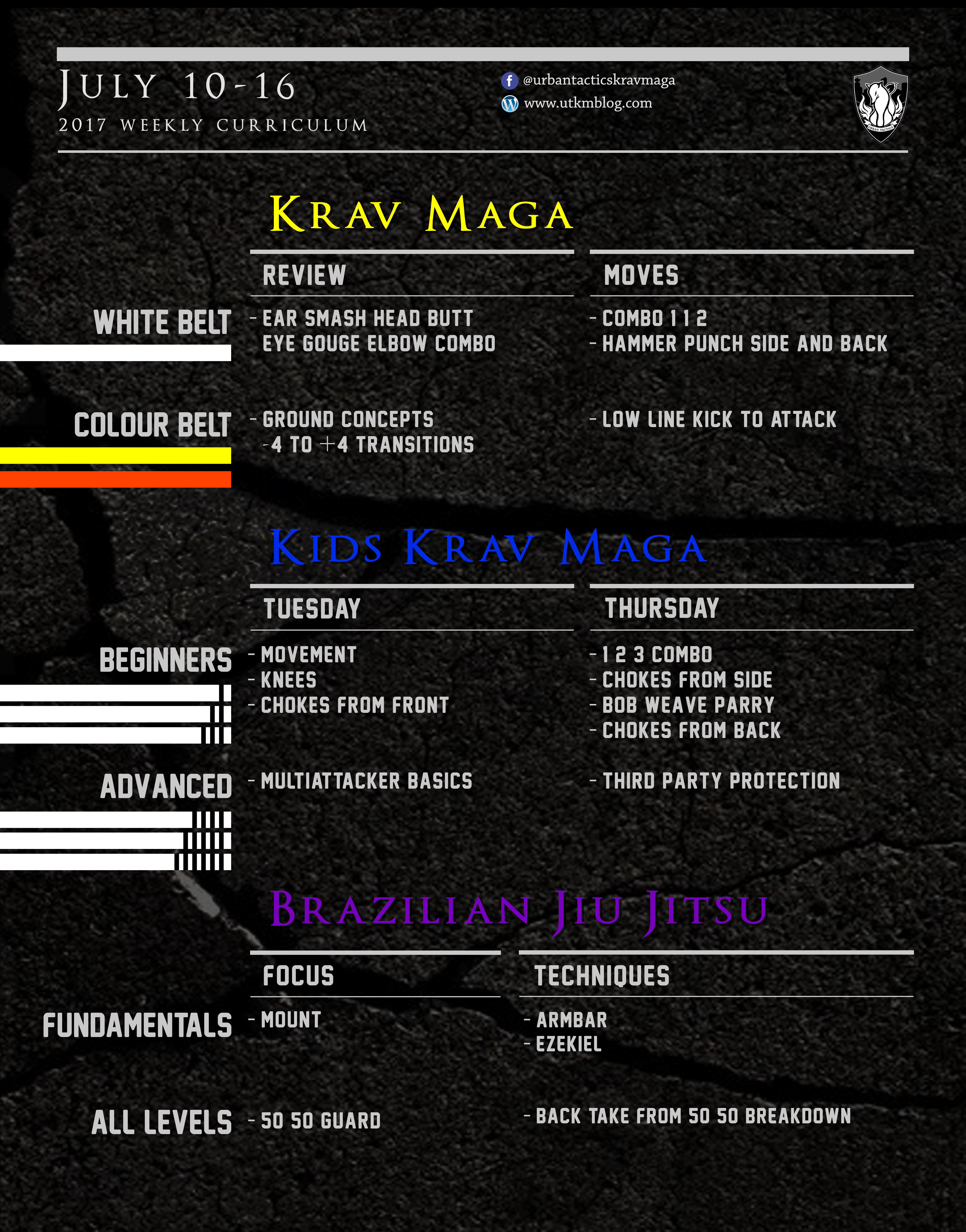 This week’s Krav Maga and BJJ curriculum: July 10-16, 2017