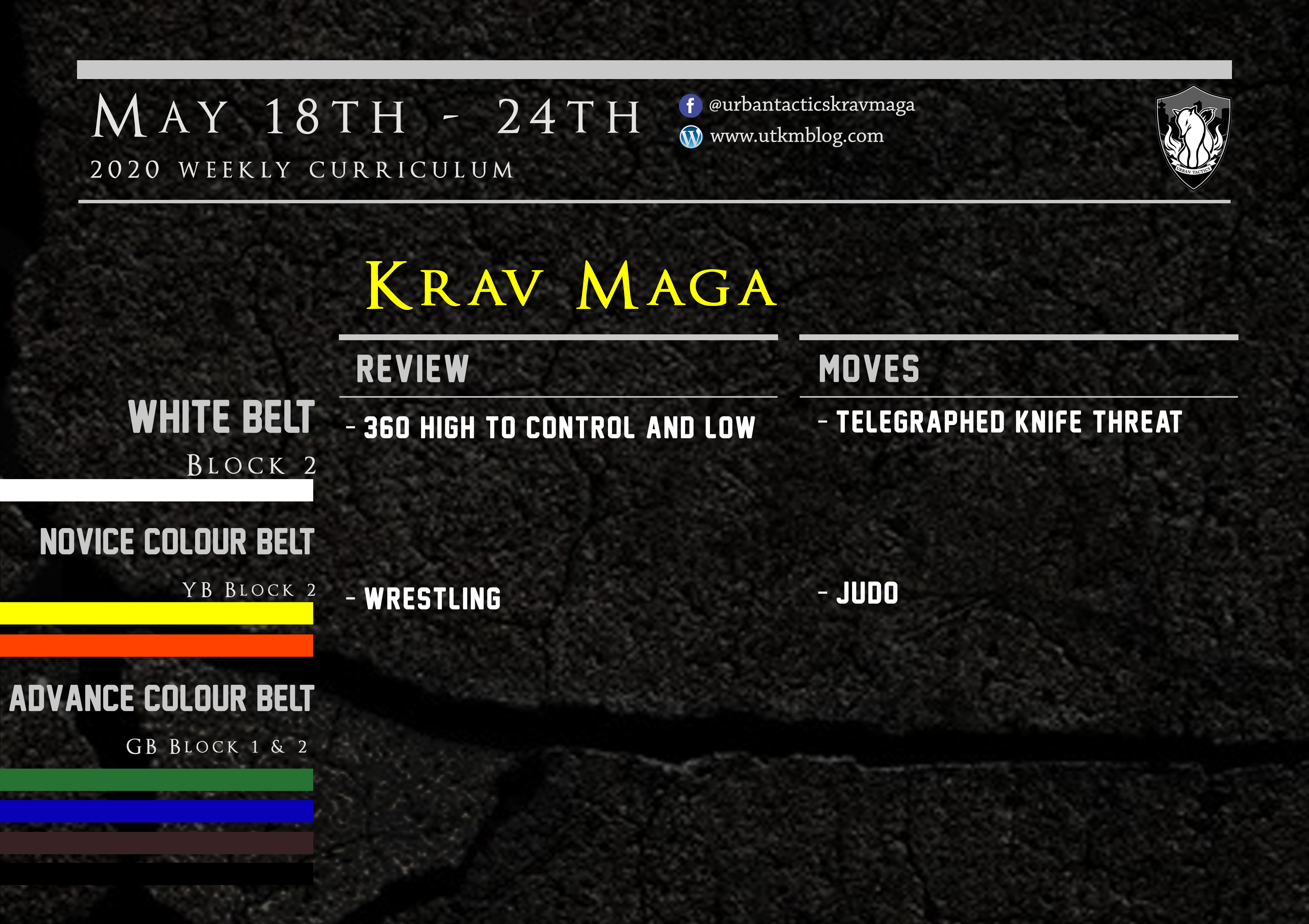 This week’s Krav Maga curriculum: (Virtual) May 18th-24th