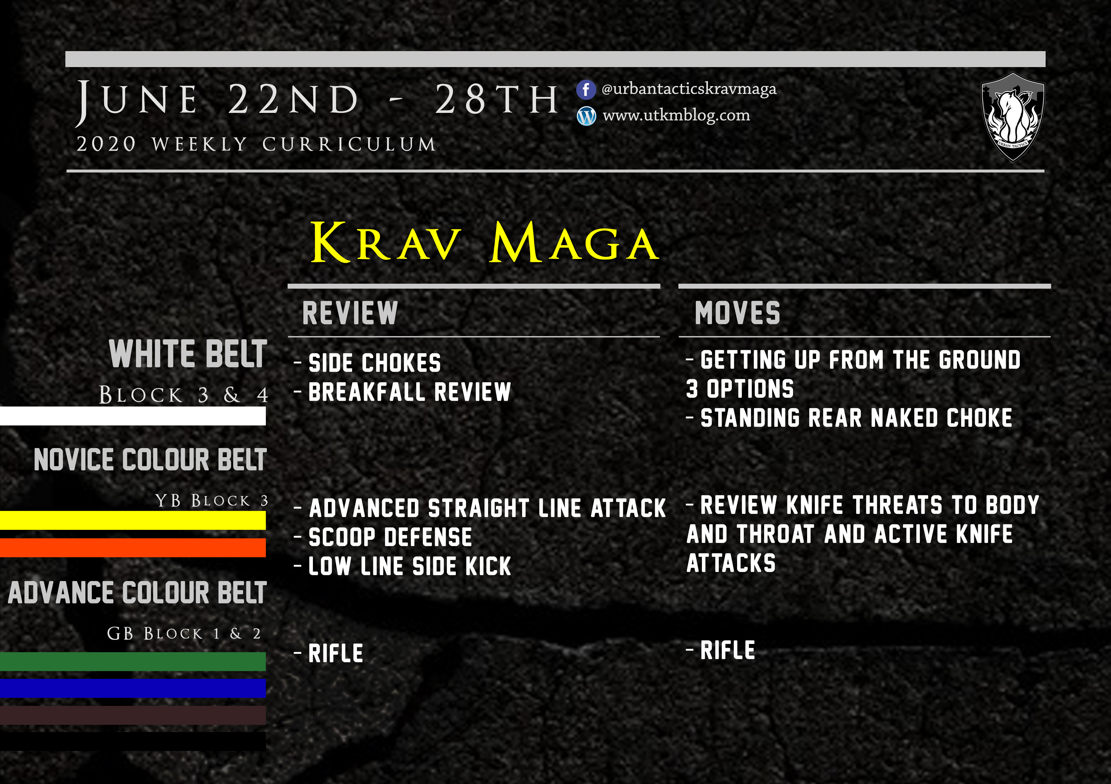 This week’s Krav Maga curriculum: (In person & Virtual) June 22nd -28th