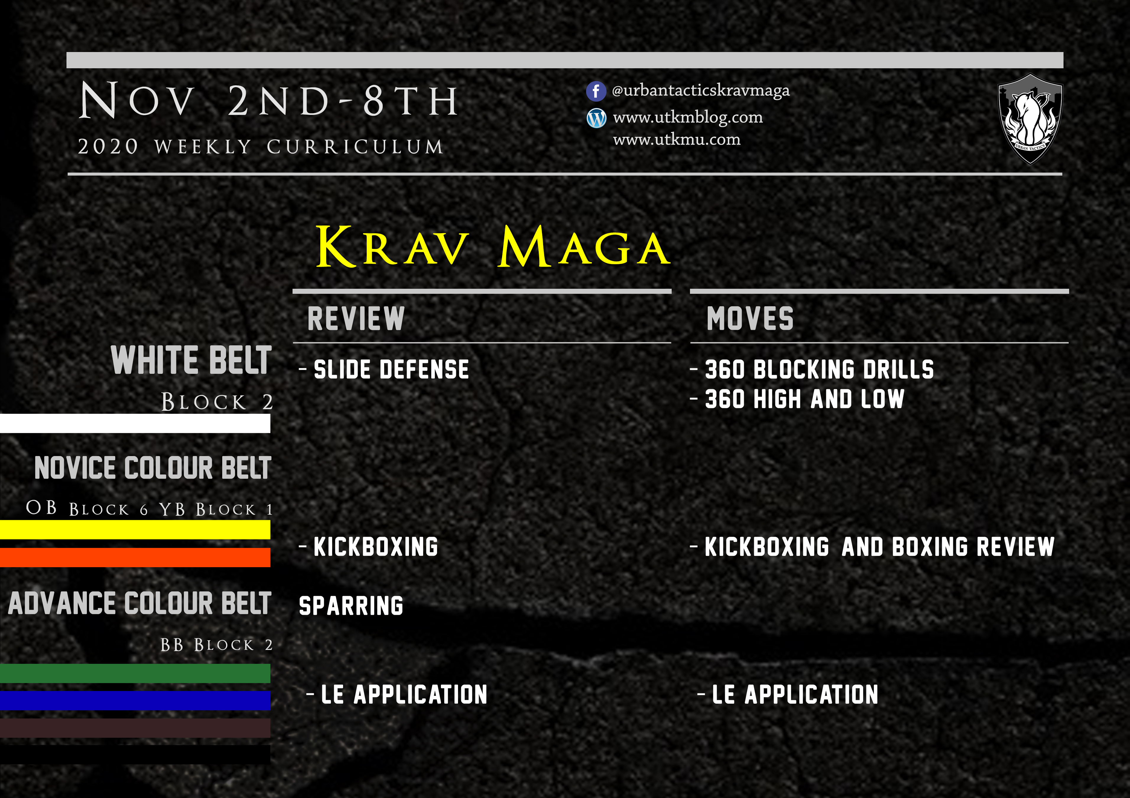 This week’s Krav Maga curriculum: (In person & Virtual) Nov 2nd-8th