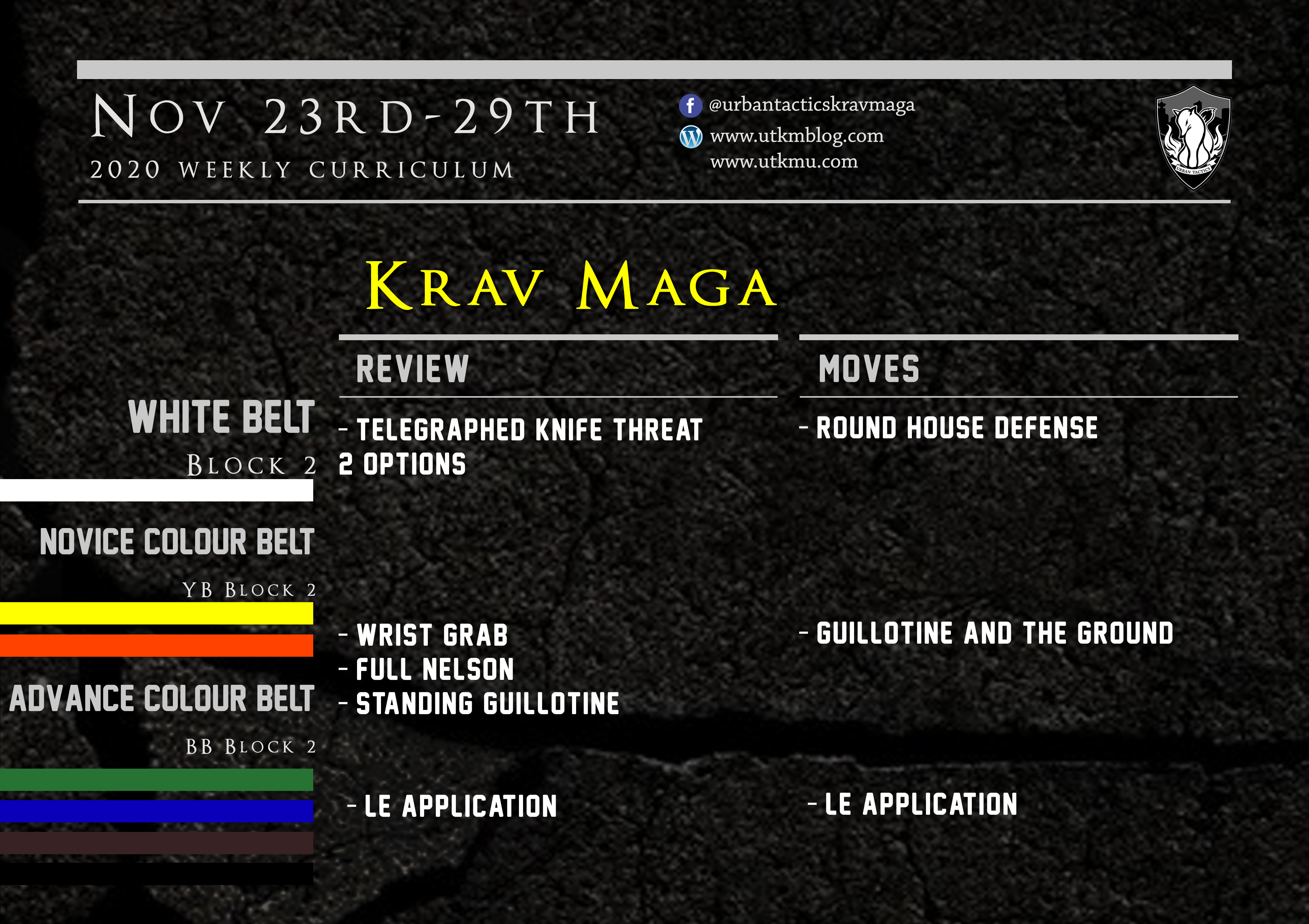This week’s Krav Maga curriculum: (In person & Virtual) Nov 23rd-29th