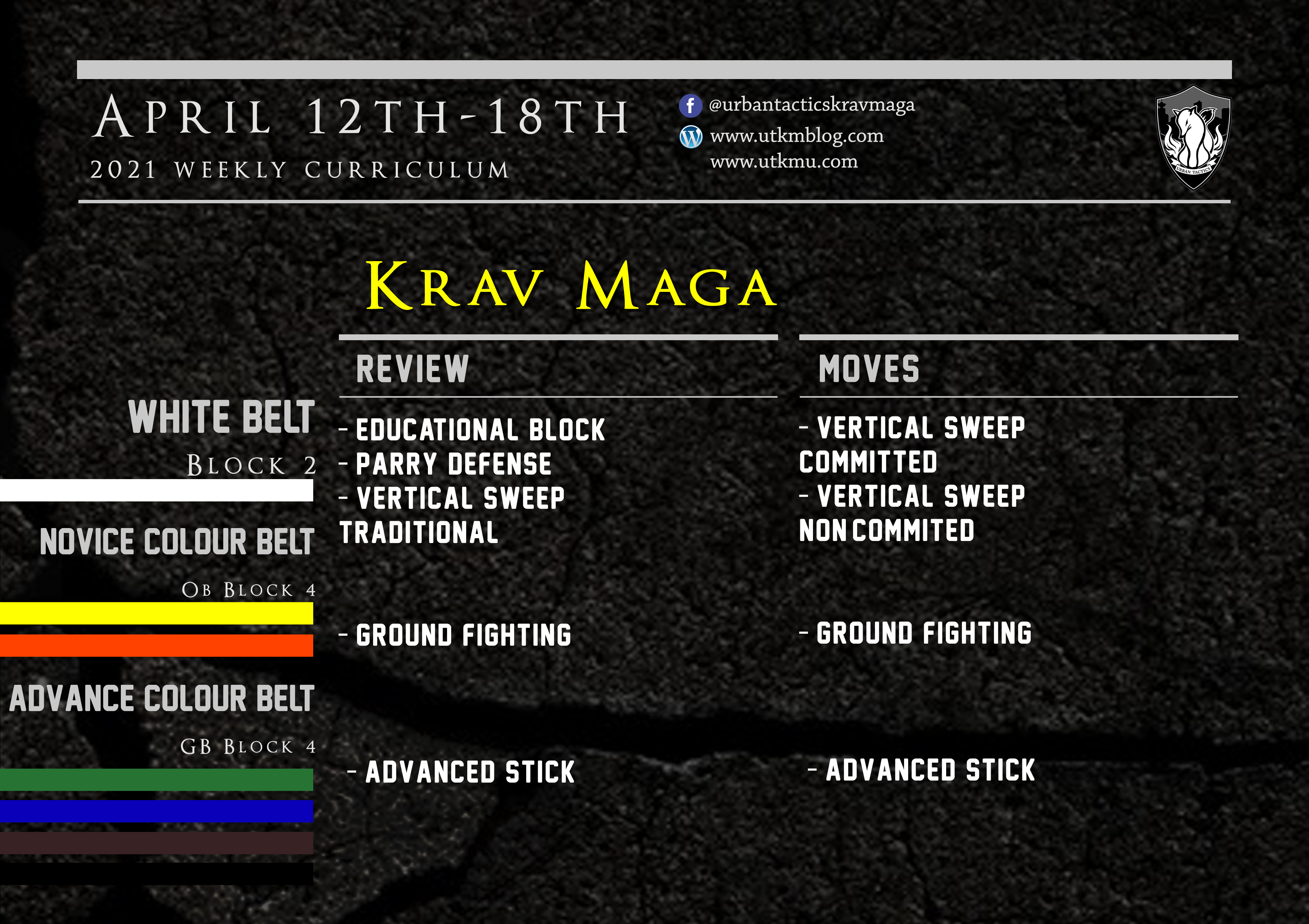 This week’s Krav Maga curriculum: April 12th-18th