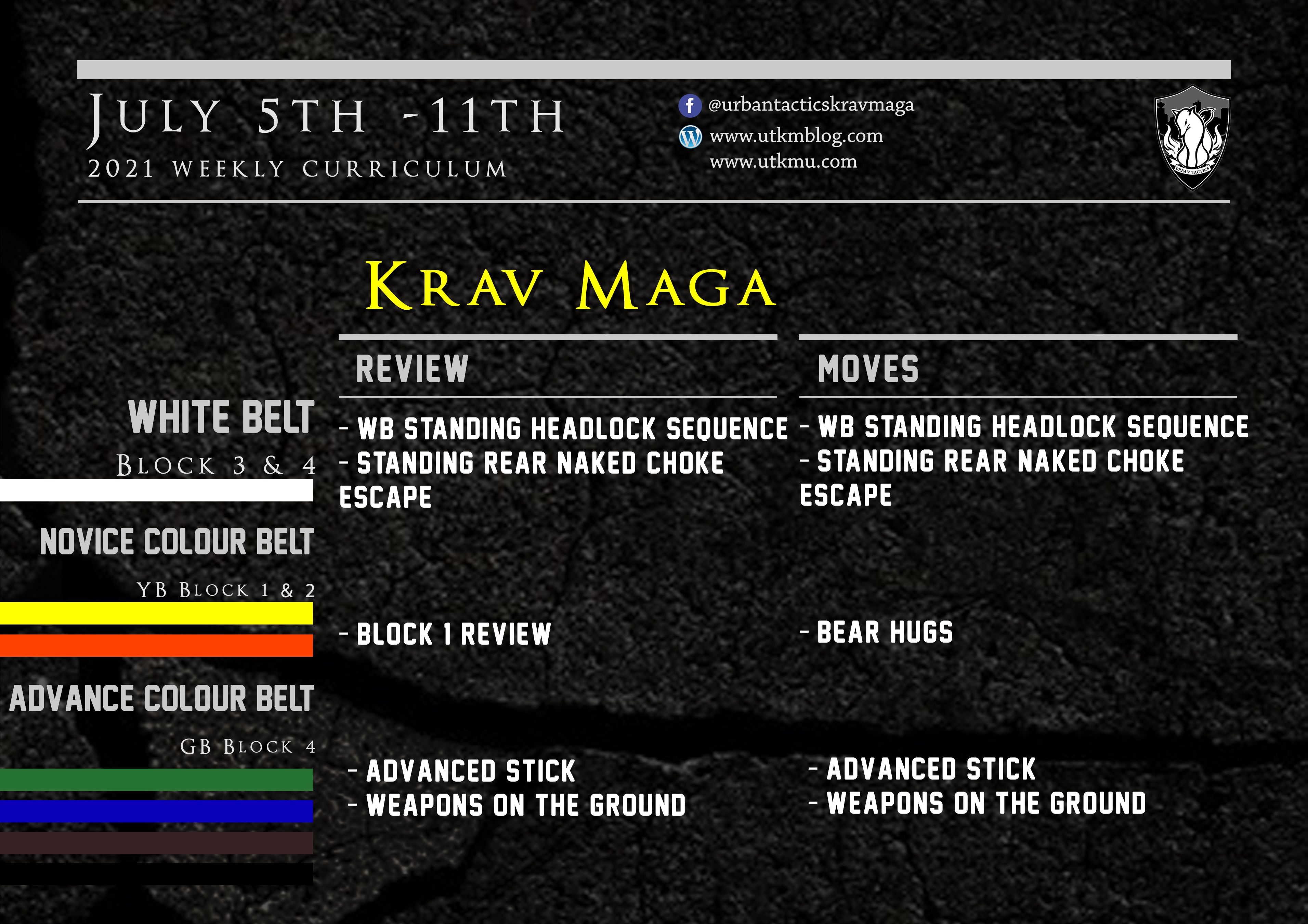 This week’s Krav Maga curriculum: July 5th-11th