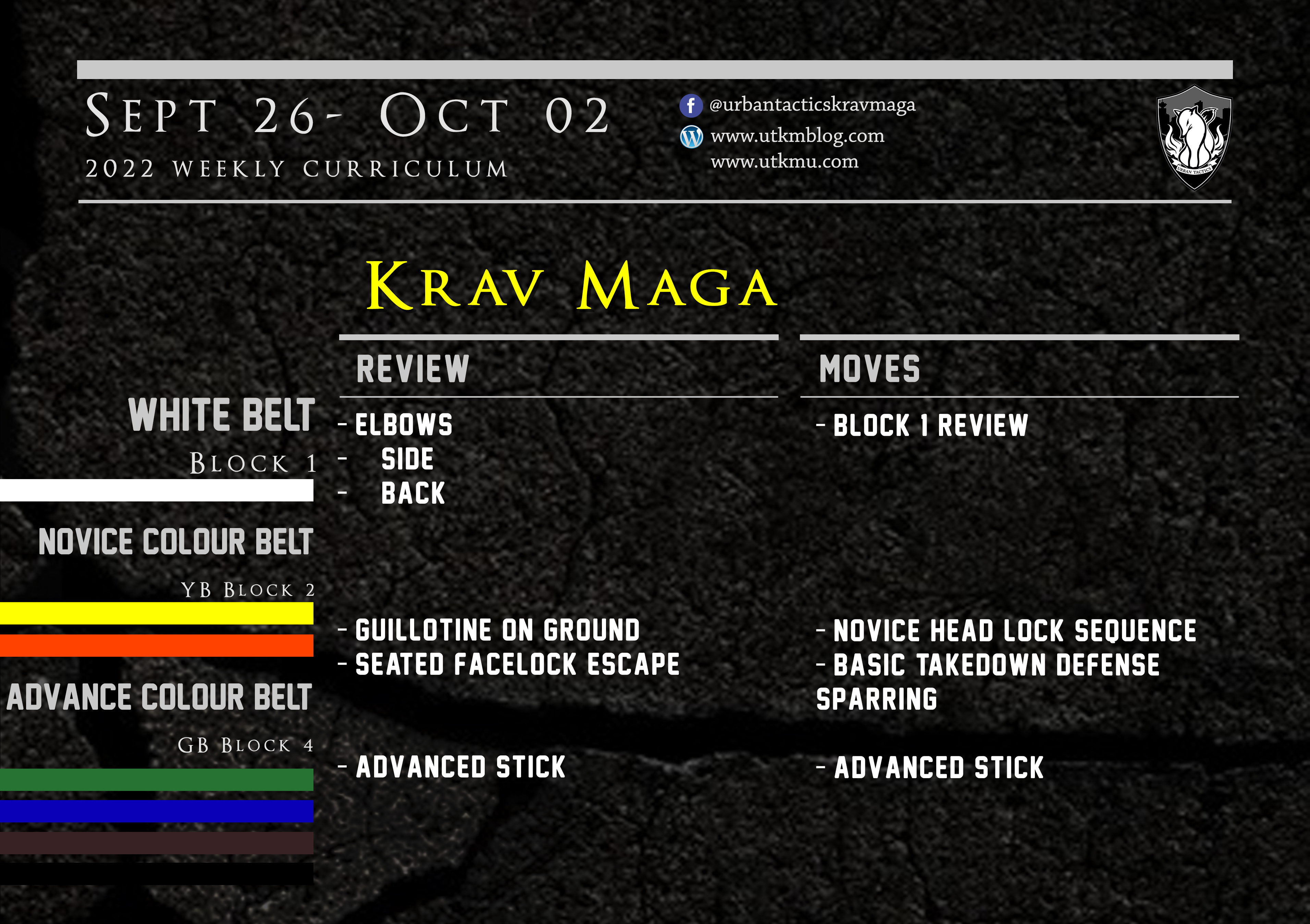 This week’s Krav Maga curriculum: Sept 26th – Oct 2nd