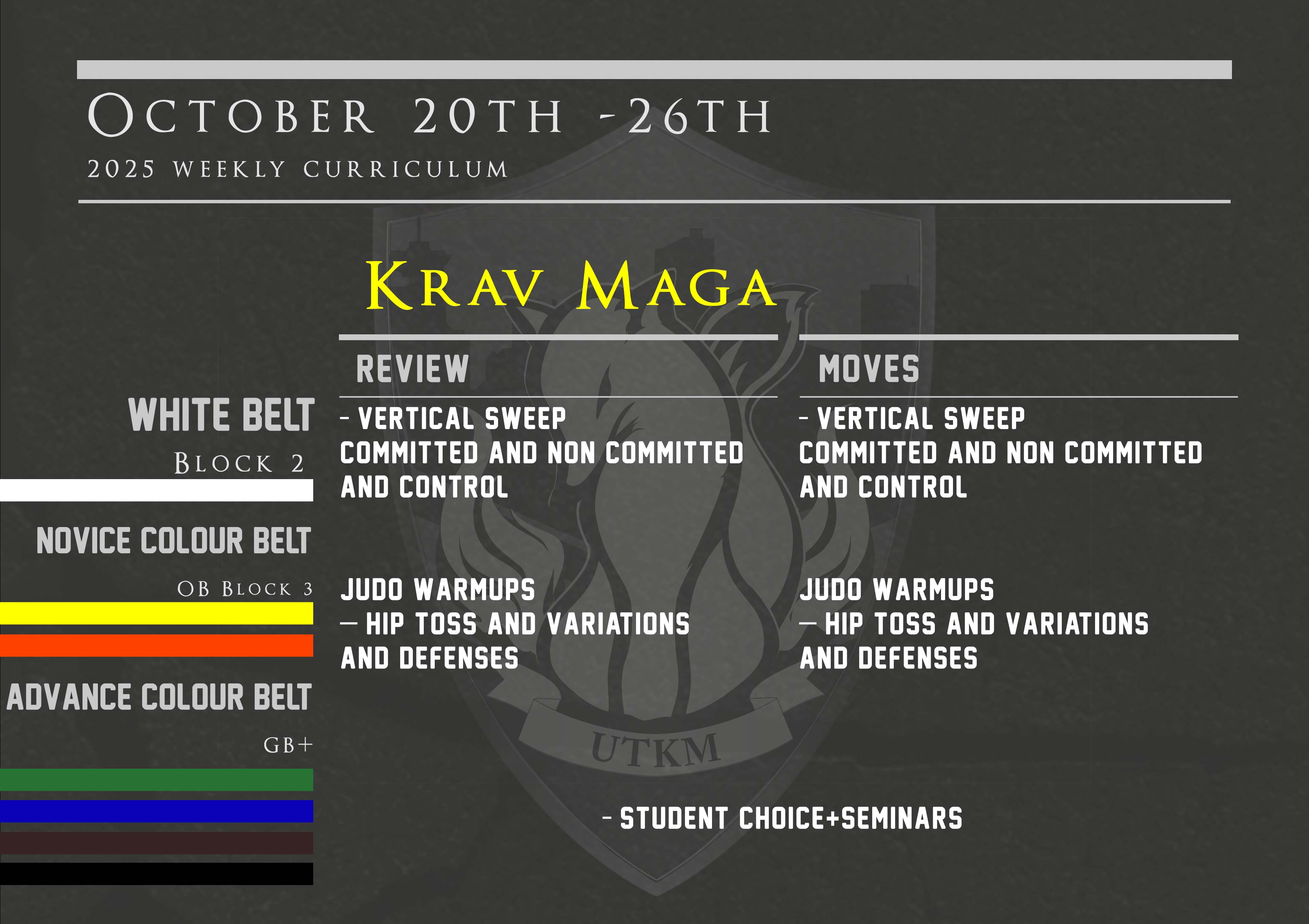 This week’s Krav Maga curriculum: Oct 20th – 26th