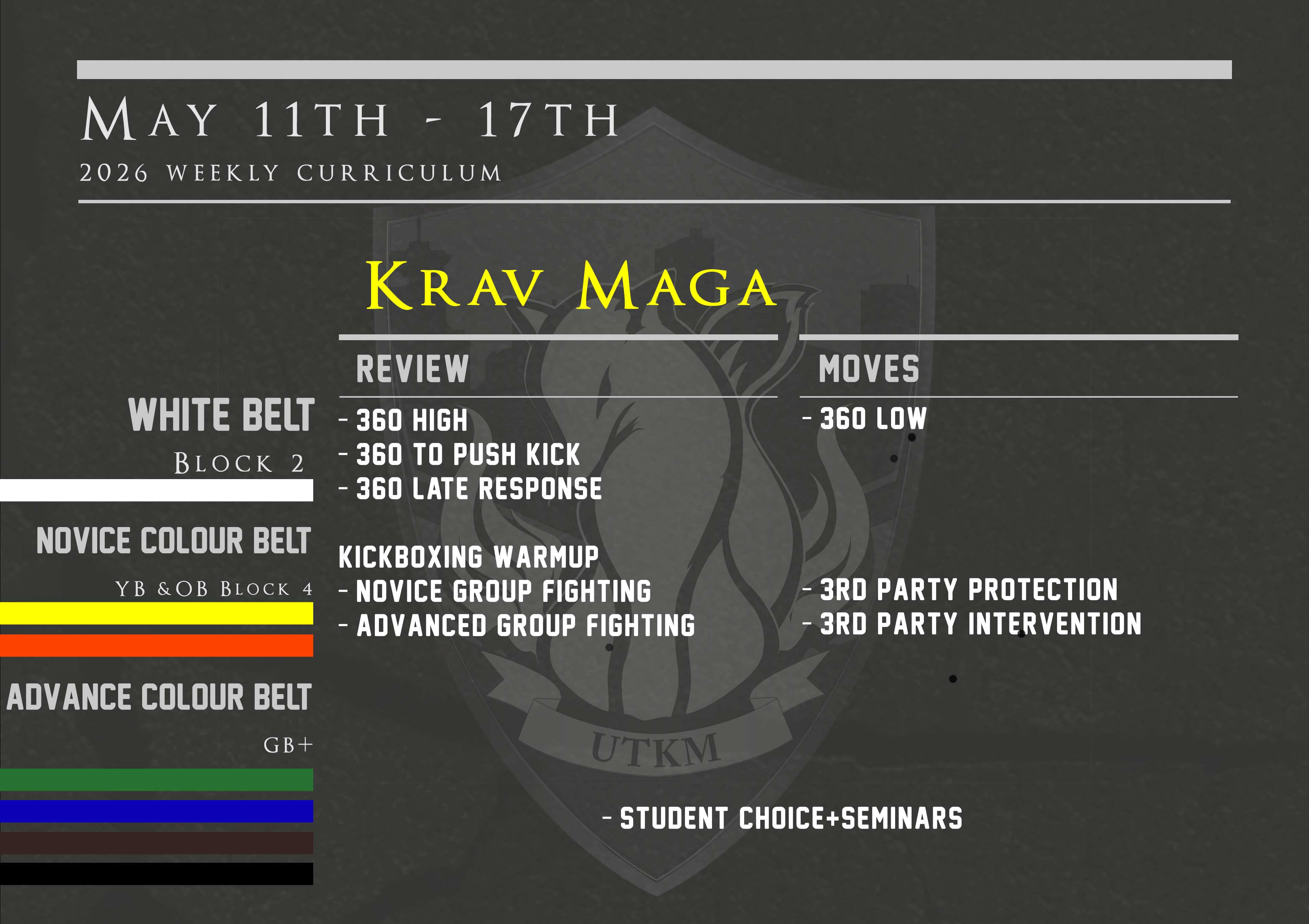 This week’s Krav Maga curriculum: May 11th –17th