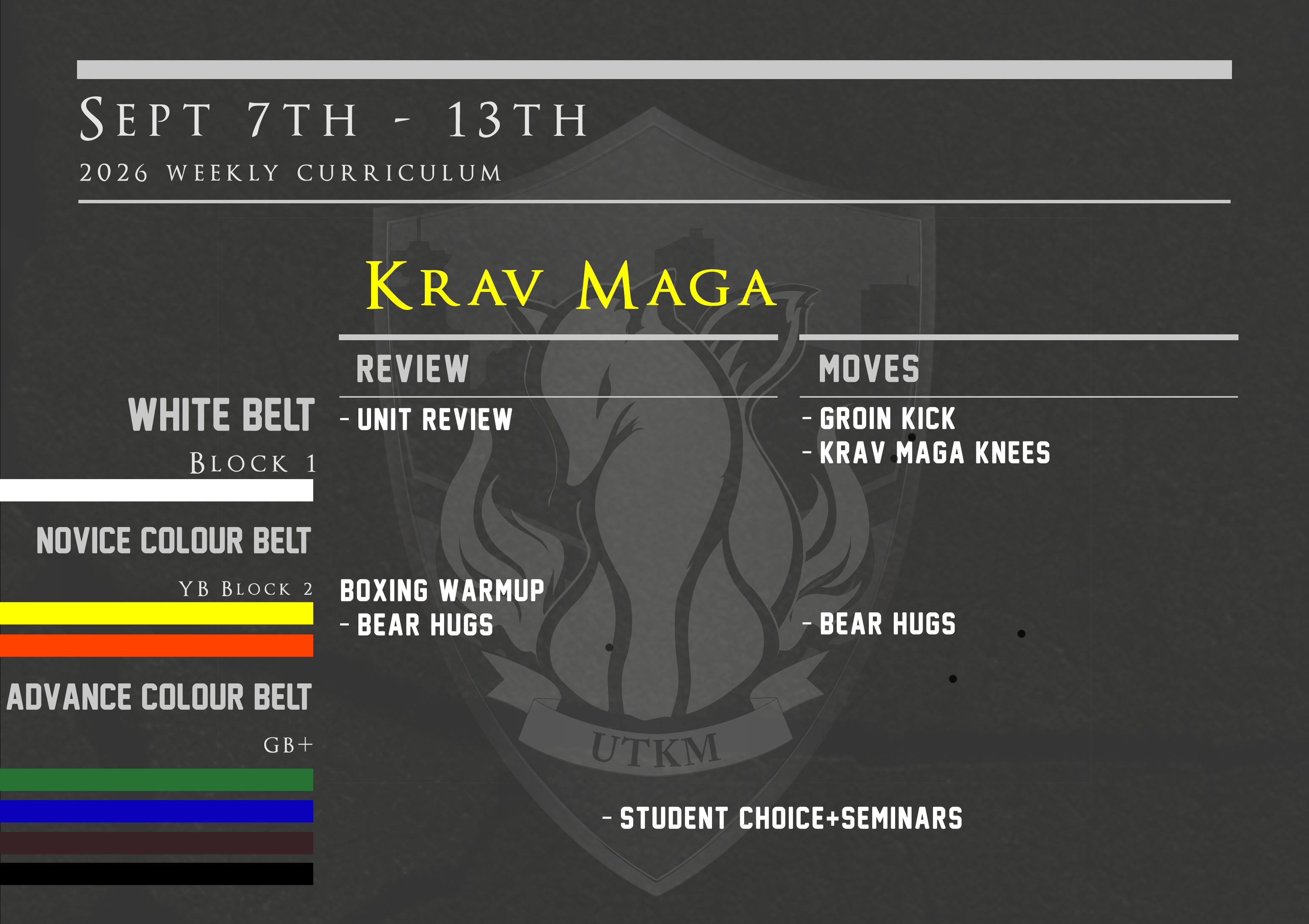 This week’s Krav Maga curriculum: Sept 7th – 13th