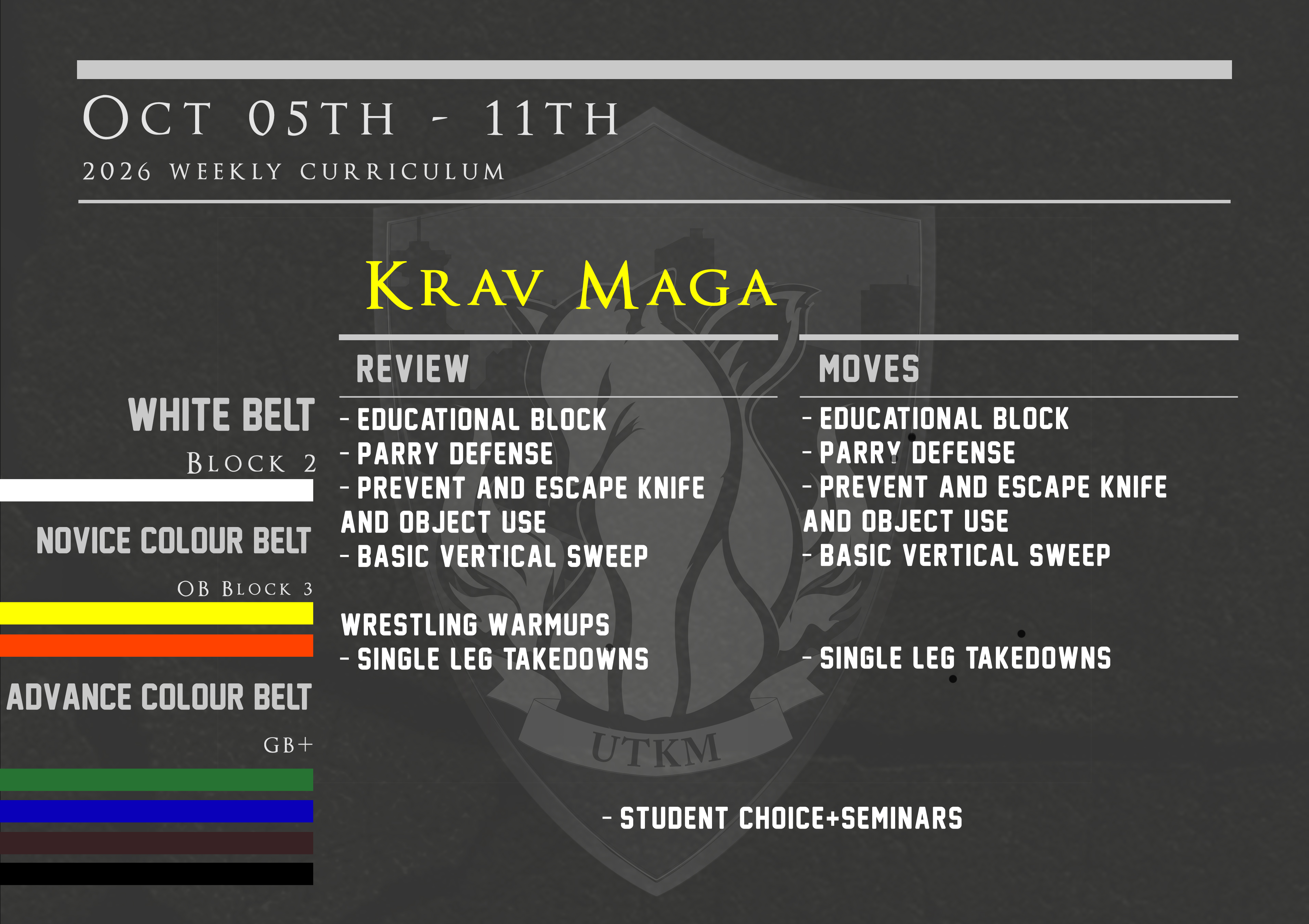 This week’s Krav Maga curriculum: Oct 5th – 11th