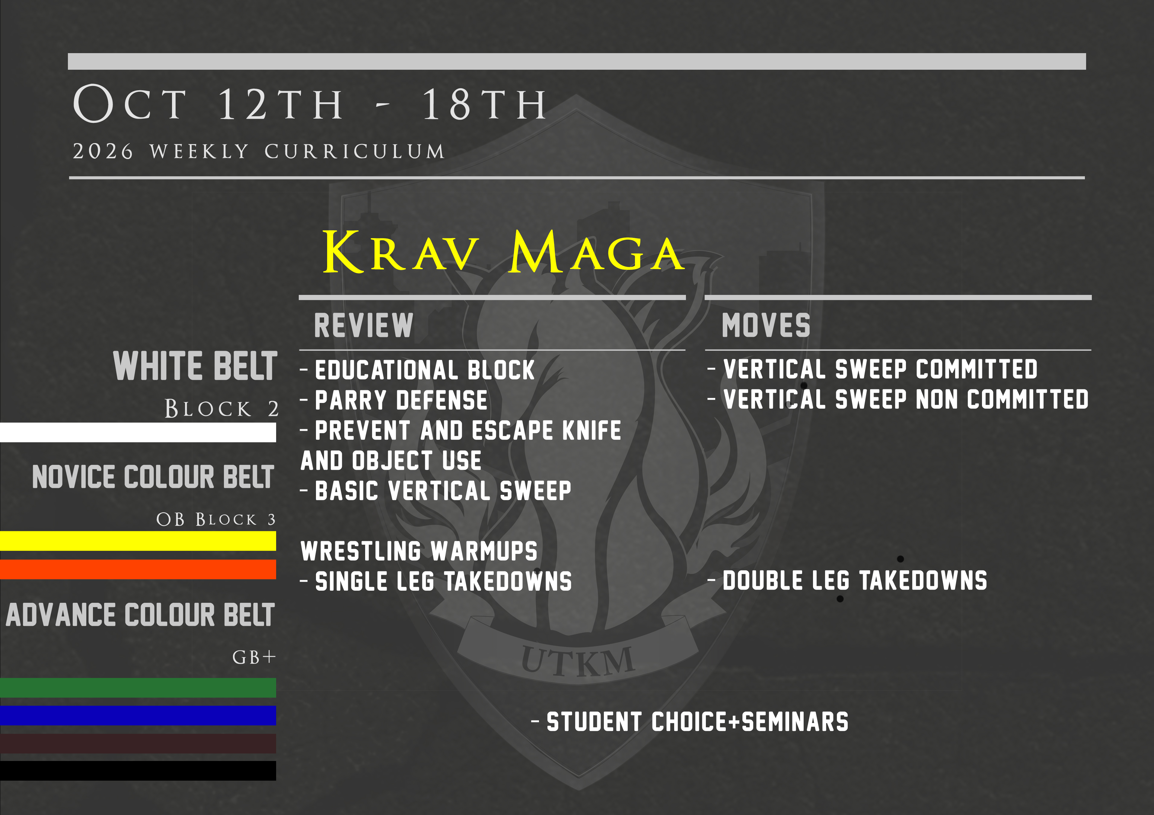 This week’s Krav Maga curriculum: Oct 12th – 18th